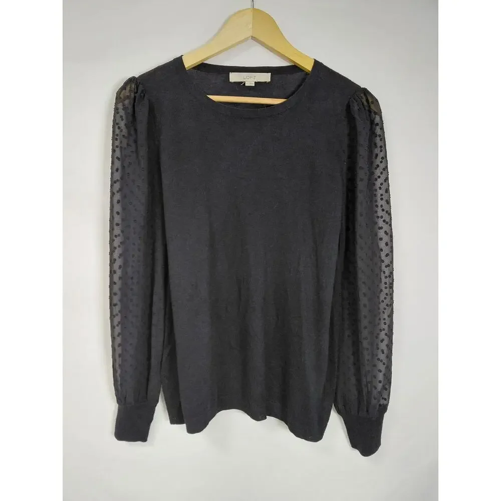 Loft Wool Blend Black Long Sleeve Top Women Size S